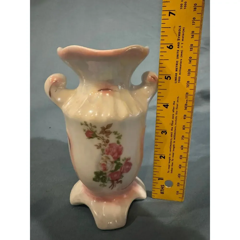 Vintage iridescent, porcelain floral vase